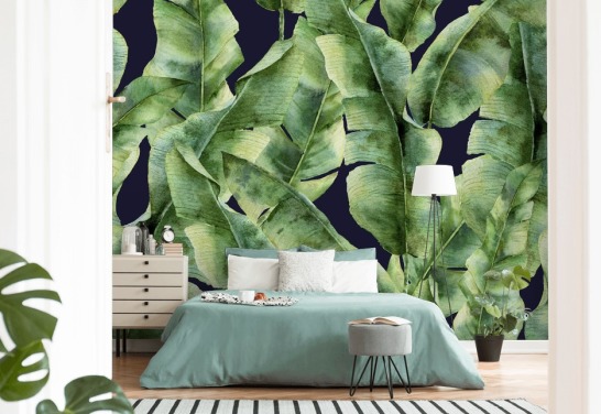 tropisk-banan-blad-palm-tre-tapet