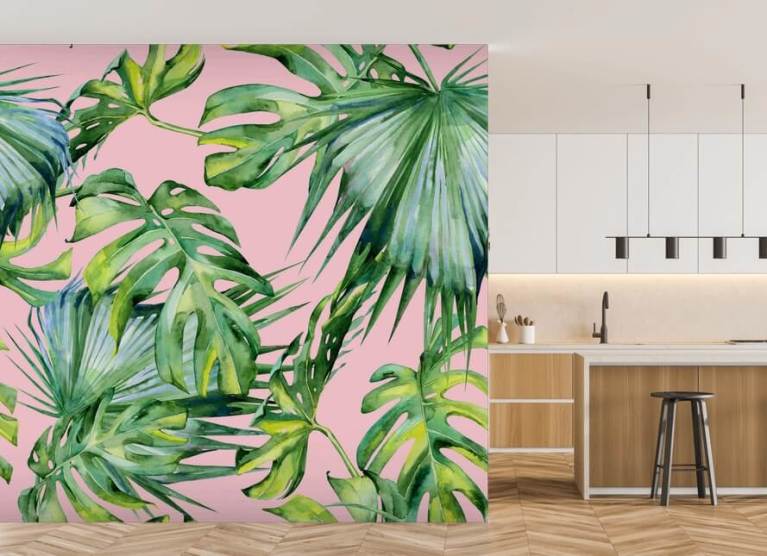 1 ensemble d'autocollants muraux de plantes vertes, décalcomanies murales  de feuilles de jungle tropicale, peler