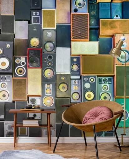 music wallpaper mural called Retro Speakers for bedrooms, bars, venues and schools music wallpaper mural called Retro Speakers for bedrooms, bars, venues and schools