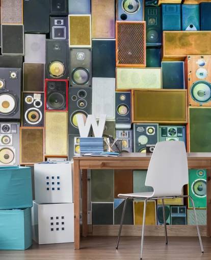 mural de papel pintado musical llamado Retro Speakers para dormitorios, bares, locales y escuelas mural de papel pintado musical llamado Retro Speakers para dormitorios, bares, locales y escuelas