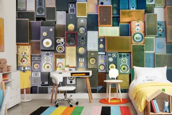 musik tapet vægmaleri kaldet Retro Speakers til soveværelser, barer, spillesteder og skoler
