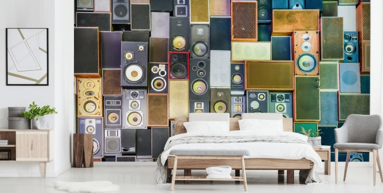 musikk tapet veggmaleri kalt Retro Speakers for soverom, barer, arenaer og skoler