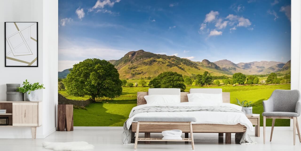 Lake District Grüne Felder und Blauer Himmel Fototapete