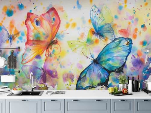 farverigt sommerfugl tapetmaleri kaldet Flying Butterflies til børns soveværelser