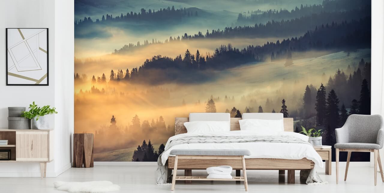 Oransje og blå Mist Mural