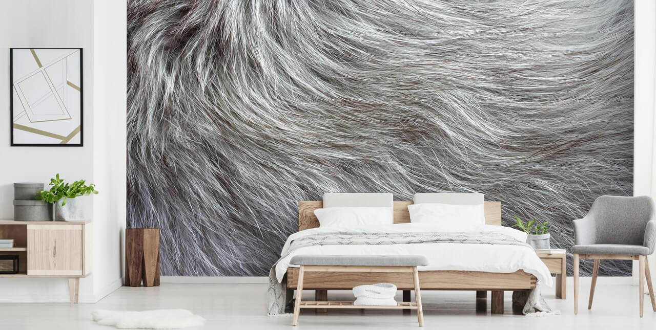 Grå Fluffy Pels Print Baggrund