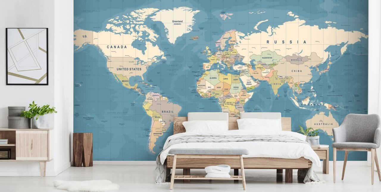 tilpasselig verdenskort tapetmaleri kaldet Map of the World Vægmaleri til soveværelser tilpasselig verdenskort tapetmaleri kaldet Map of the World Vægmaleri til soveværelser
