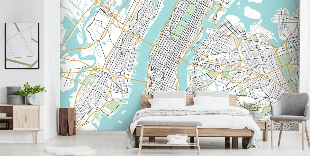 blue and white new york city wallpaper mural called New York City Map