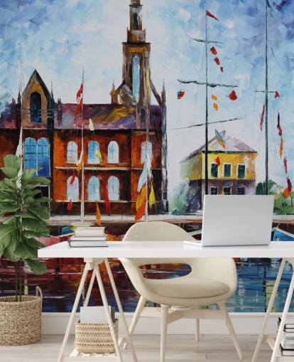 målade färgglada båtar av hamn tapet målade färgglada båtar av hamn tapet