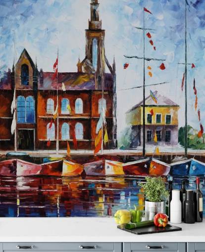 bateaux colorés peints par Harbour Wallpaper bateaux colorés peints par Harbour Wallpaper