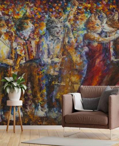 Painted Dressed Cats Dancing Wall Mural Painted Dressed Cats Dancing Wall Mural