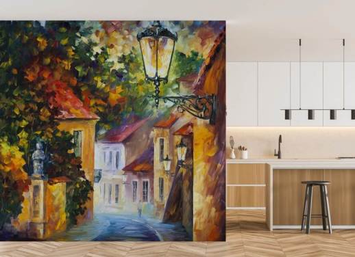 mediterranean street painted wallpaper