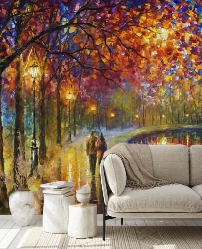 abstrakt maleri av romantisk par etter kanal om natten tapet abstrakt maleri av romantisk par etter kanal om natten tapet