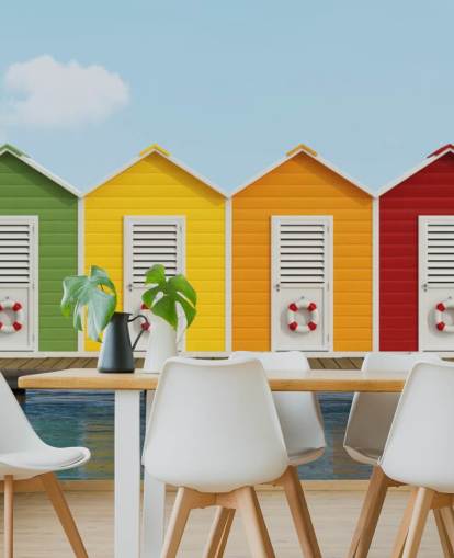 Beach Cabins på molen Wallpaper Mural Beach Cabins på molen Wallpaper Mural