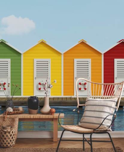 Beach Cabins på molen Wallpaper Mural Beach Cabins på molen Wallpaper Mural