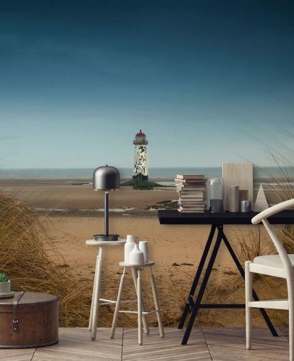 Gamla fyren på stranden Bakgrund Gamla fyren på stranden Bakgrund