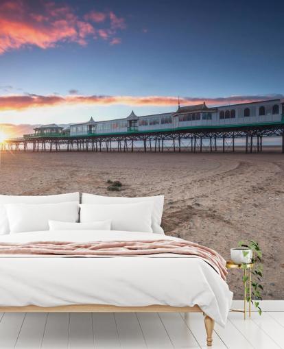 Beach and Pier at Sunset Wallpaper Beach and Pier at Sunset Wallpaper