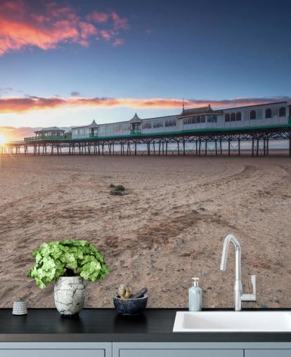 Beach and Pier at Sunset Wallpaper Beach and Pier at Sunset Wallpaper