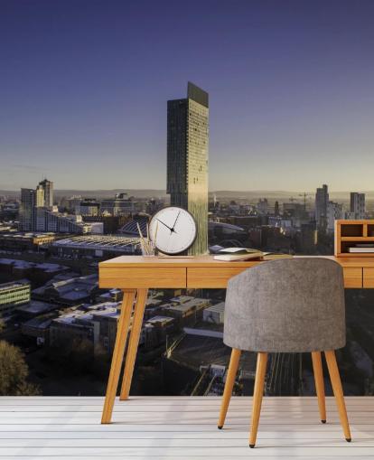 Manchester City Aerial Sunrise behang Manchester City Aerial Sunrise behang