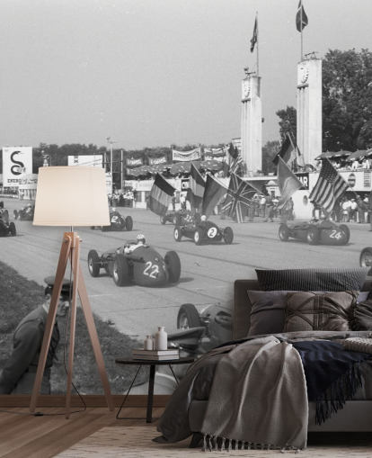 Black and White Photo of Italian Car Race Wallpaper Black and White Photo of Italian Car Race Wallpaper