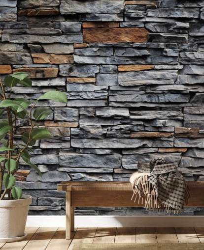 Blauw en bruin stenen behang Blauw en bruin stenen behang