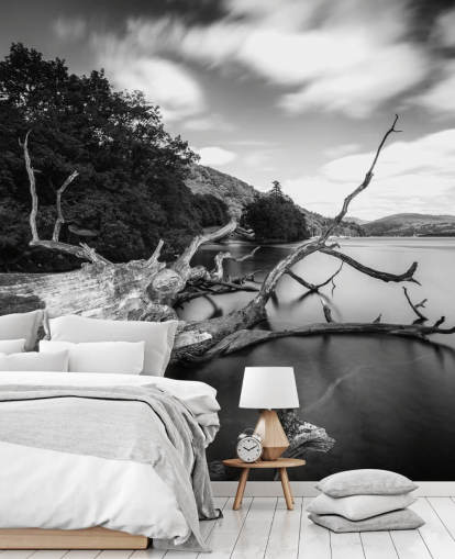 Black and White Lake View Wall Mural Black and White Lake View Wall Mural