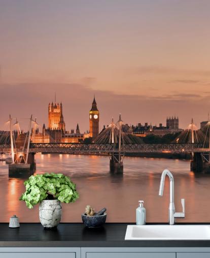 Waterloo Bridge and Houses of Parliament Wall Mural Waterloo Bridge and Houses of Parliament Wall Mural