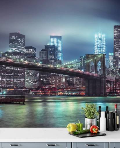 Lyseblå Brooklyn Bridge vægmaleri Lyseblå Brooklyn Bridge vægmaleri