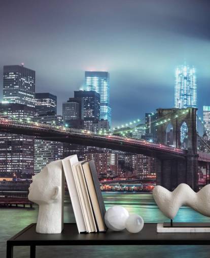 Helderblauwe Brooklyn Bridge muurschildering Helderblauwe Brooklyn Bridge muurschildering