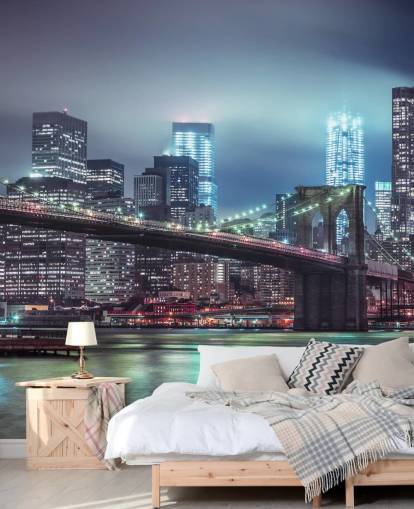 Helderblauwe Brooklyn Bridge muurschildering Helderblauwe Brooklyn Bridge muurschildering