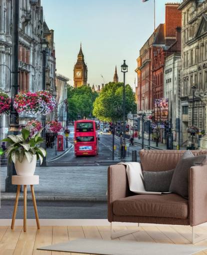 Streets of London city met Double Decker Bus behang Streets of London city met Double Decker Bus behang