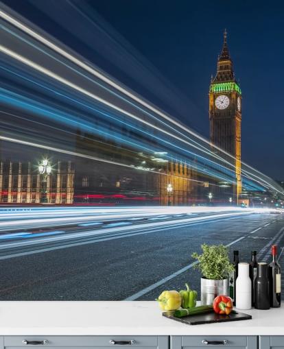 Westminster Abby, Big Ben with Strip Lights Mural Westminster Abby, Big Ben with Strip Lights Mural