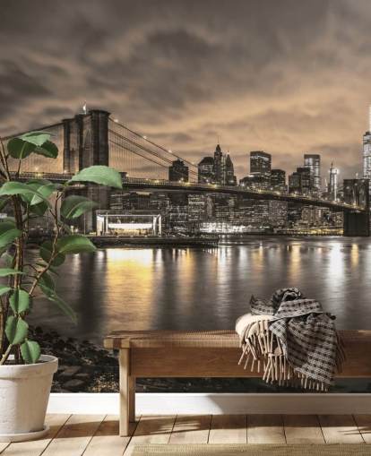 dunkles New York City-Tapetengemälde mit dem Titel Brooklyn Bridge und Manhattan Dramatic Skyline von Assaf Frank dunkles New York City-Tapetengemälde mit dem Titel Brooklyn Bridge und Manhattan Dramatic Skyline von Assaf Frank