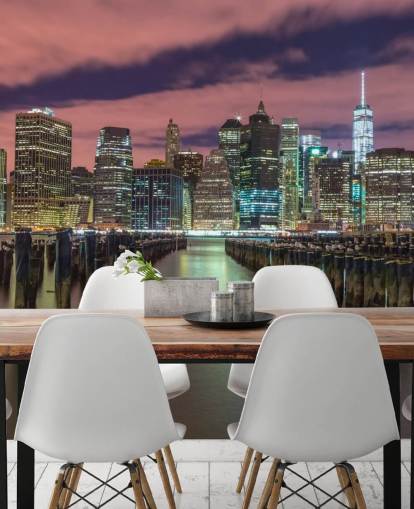 Opplyst Manhattan Skyline Veggmaleri Opplyst Manhattan Skyline Veggmaleri