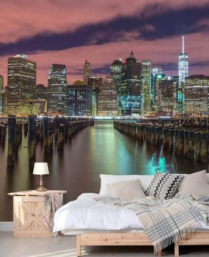 Valaistu Manhattan Skyline -seinämaalaus Valaistu Manhattan Skyline -seinämaalaus