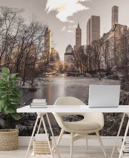 Winter Dawn in Central Park Muurschildering Winter Dawn in Central Park Muurschildering
