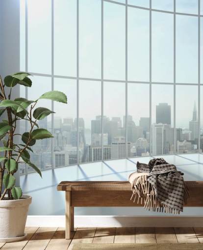 Ventana redonda con vista del fondo de pantalla de la ciudad Ventana redonda con vista del fondo de pantalla de la ciudad