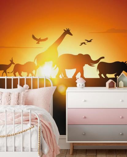Afrikanske dyr tegneserie solnedgang tapet Afrikanske dyr tegneserie solnedgang tapet