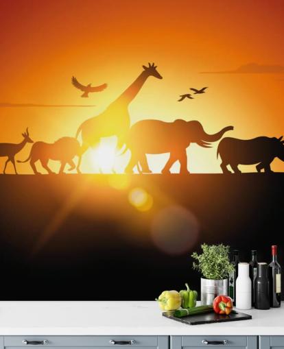 Afrikanske dyr tegneserie solnedgang tapet Afrikanske dyr tegneserie solnedgang tapet