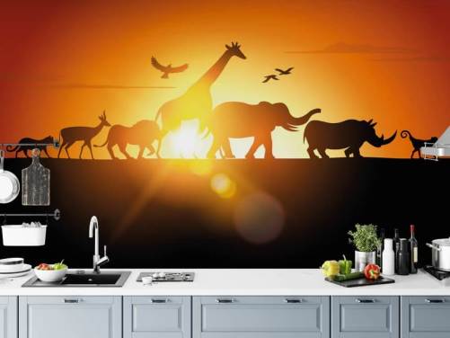 Afrikkalainen Eläimet sarjakuva auringonlasku taustakuva