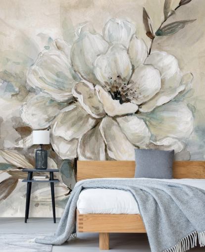 white custom floral wallpaper mural called Neutral Bloom by Carol Robinson for living rooms white custom floral wallpaper mural called Neutral Bloom by Carol Robinson for living rooms