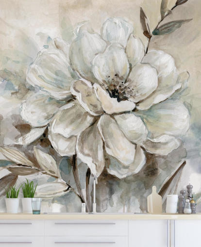 mural de papel de parede floral personalizado branco chamado Neutral Bloom de Carol Robinson para salas de estar mural de papel de parede floral personalizado branco chamado Neutral Bloom de Carol Robinson para salas de estar