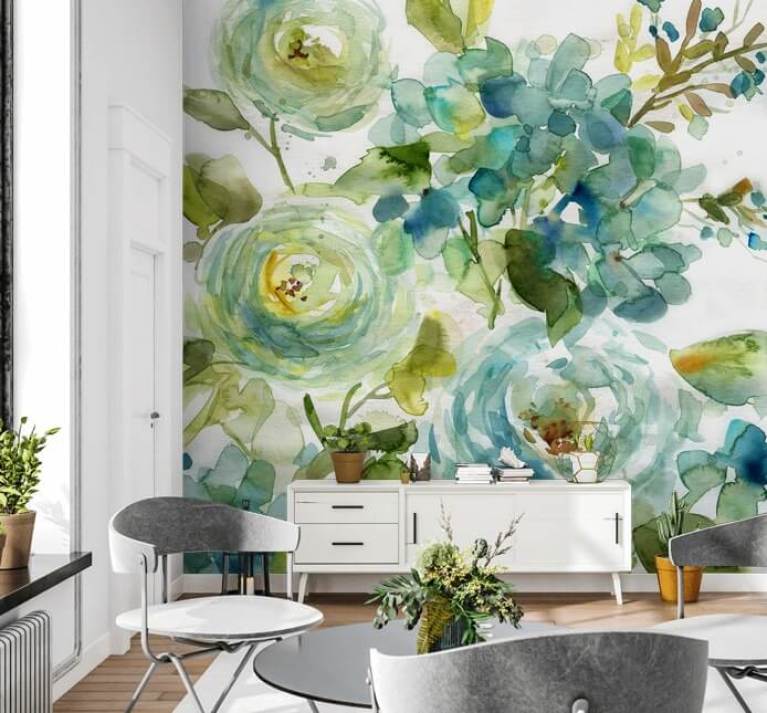 Florial - Blue – high-quality wall murals with free shipping