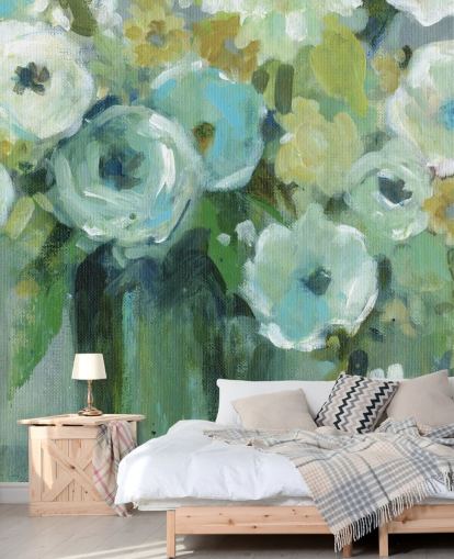 Gröna blommor i en vas väggmålning Gröna blommor i en vas väggmålning