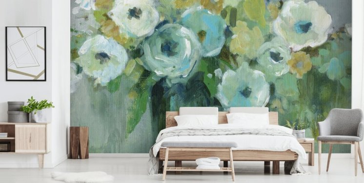 Green Flowers in a Vase Wall Mural