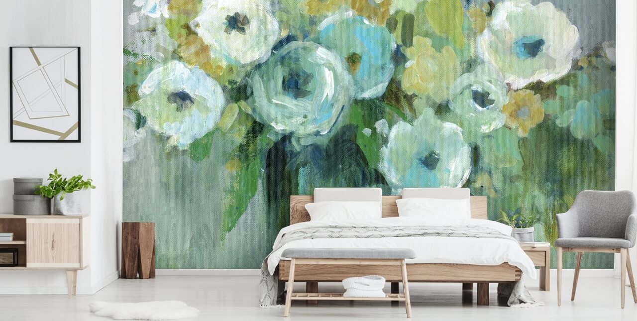 Green Flowers in a Vase Wall Mural