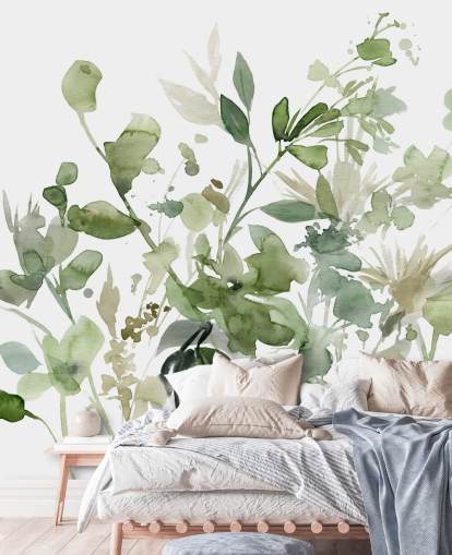 groen-witte aanpasbare tuinbehangmuurschildering genaamd Garden Sage van Carol Robinson voor slaapkamers of lounges groen-witte aanpasbare tuinbehangmuurschildering genaamd Garden Sage van Carol Robinson voor slaapkamers of lounges