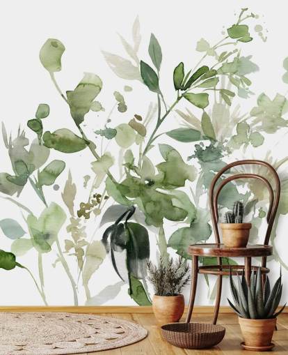 green and white customisable garden wallpaper mural called Garden Sage by Carol Robinson for bedrooms or lounges green and white customisable garden wallpaper mural called Garden Sage by Carol Robinson for bedrooms or lounges