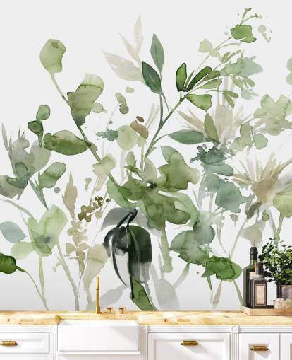 green and white customisable garden wallpaper mural called Garden Sage by Carol Robinson for bedrooms or lounges green and white customisable garden wallpaper mural called Garden Sage by Carol Robinson for bedrooms or lounges