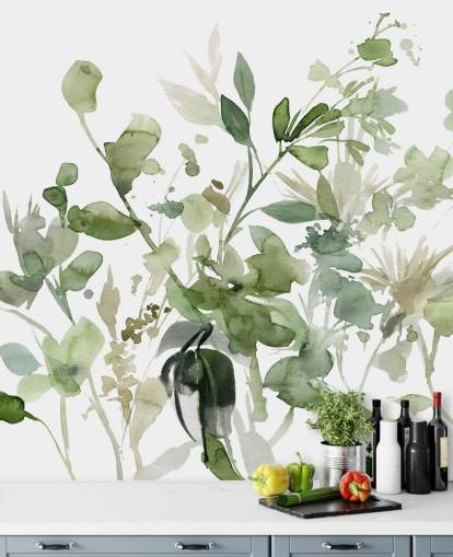 groen-witte aanpasbare tuinbehangmuurschildering genaamd Garden Sage van Carol Robinson voor slaapkamers of lounges groen-witte aanpasbare tuinbehangmuurschildering genaamd Garden Sage van Carol Robinson voor slaapkamers of lounges